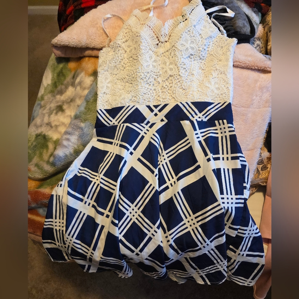 Elegant Blue and White  Dress